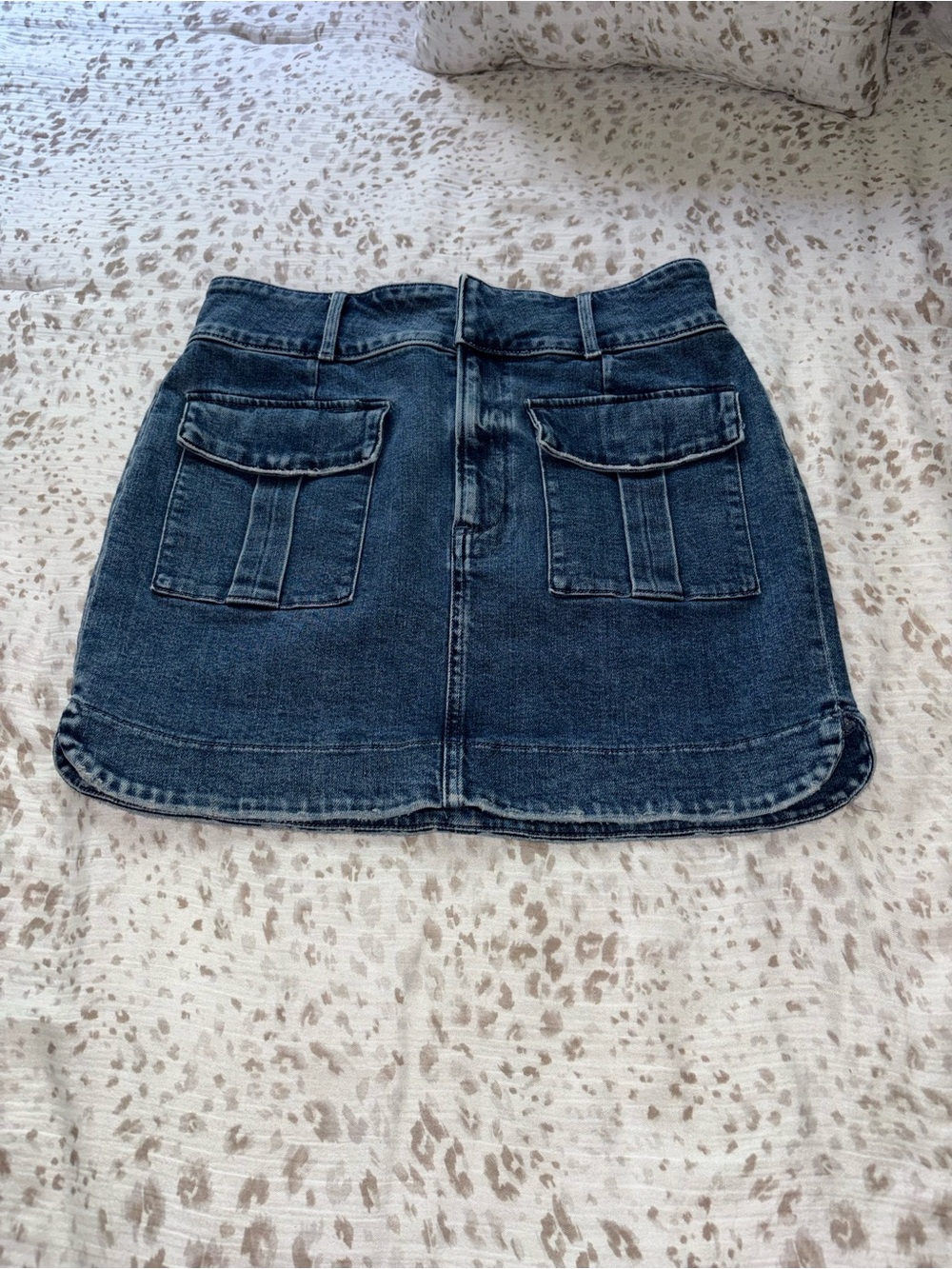 Express Dark Blue Denim Mini Skirt with Flap Pockets
